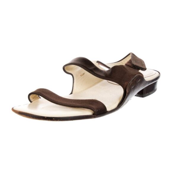 Prada Authentic Solid Brown Satin Leather Flat Slingback Sandals 5.5 - Picture 2 of 8